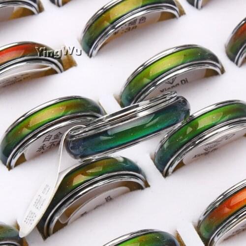 Yingwu Wholesale 50pcs/lot Silver Tone Rings Vintage mood ring will change colors women hot sale rings Jewelry Drop Free
