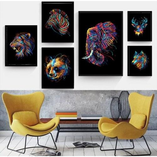 Colorful Animal Portrait Graffiti Canvas Painting Living Room Bedroom Wall Art Interior Decoration Painting(No Frame)