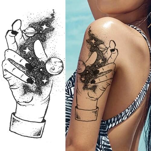Creative Galaxy Hand Temporary Tattoos Sticker Realistic Fake Black Star Tatoo Paper For Women Men Body Art Arm Waterproof Tatoo