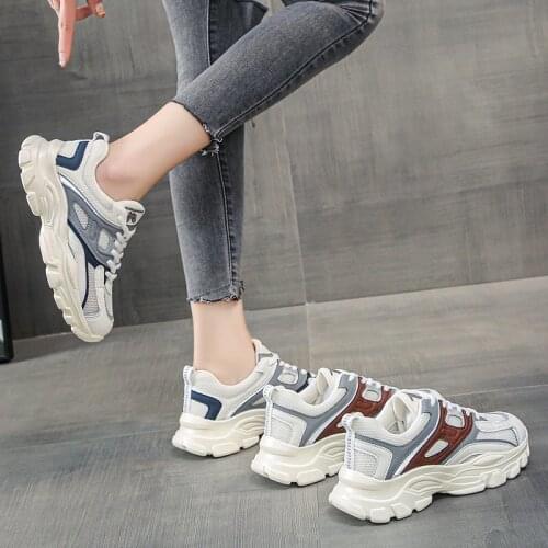 Dad Shoes Womens Ins Fashionable Spring and Autumn New Mesh Breathable Sneakers Thick Bottom Casual Running Shoes for Women