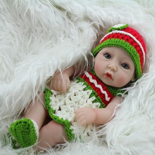 11inch 28cm Reborn Baby Doll Soft Silicone Lifelike Toy Gift for Children Christmas Presents White Green Sweater Girl