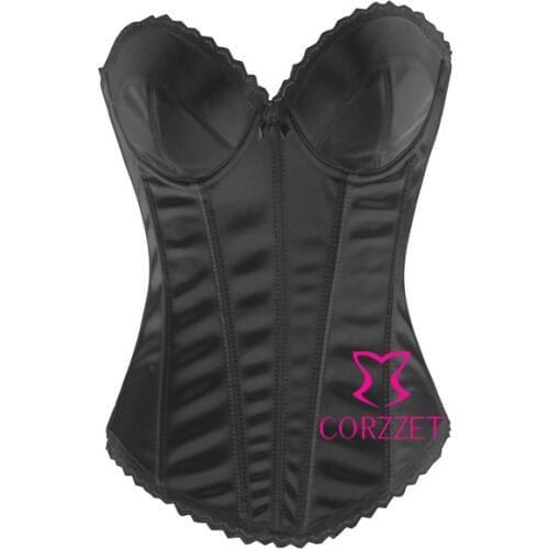 Latex Hooks And Eyes Back Closure Black Solid Overbust Sexy Corset Top Brocade Cotton Corpete Corselet For Women Body Shaping