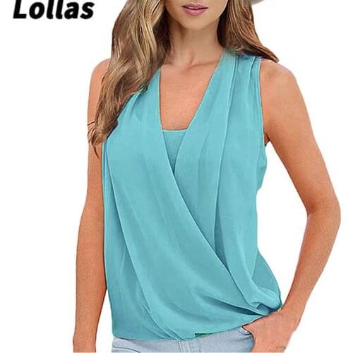 LOLLARS2020 Europe and The United States fashion summer and autumn sexy pure color V-neck chiffon patchwork versatile knitted ve