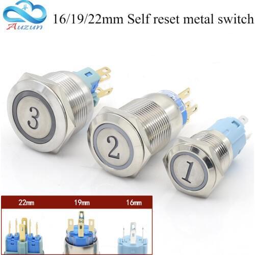 16/19/22MM Metal Button Switch Reset Button Switch Instantaneous Digital 1.2.3.A.B.C Elevator Button Switch 12/24/110/220V