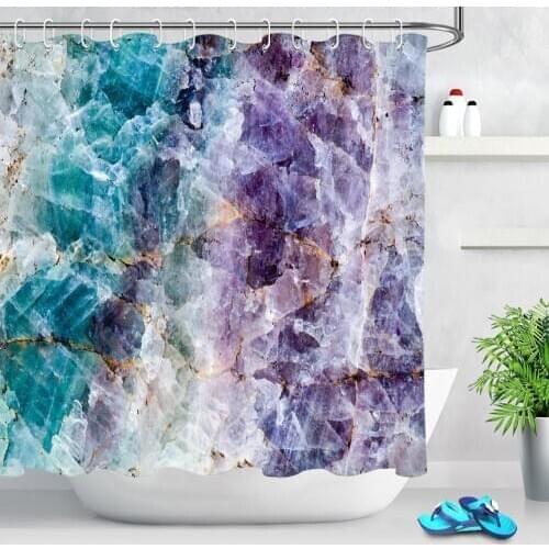 Marble Shower Curtain Waterproof Bathroom Curtain Fabric Purple Blue Mildew Resistant Polyester Shower Curtains Set with Hooks
