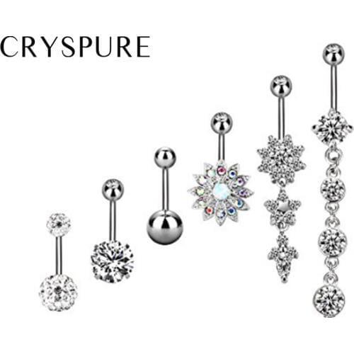 6 Piece sets stainless steel zircon inlaid drill Navel Ring body Piercing Accessories Women Jewelry Navel stud gifts
