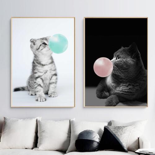 Pink Cat Balloon Spoof Wall Art Canvas Painting Nordic Posters And Prints Animals Wall Pictures For Living Room Kids Room Decor