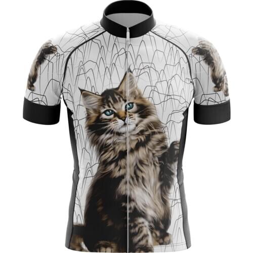 HIRBGOD 2020 New White Jersey Cycling Cute Cartoon Cat Print Short Sleeve Bike Shirt Quick Dry Summer Bicycle Clothing,TYZ299-01
