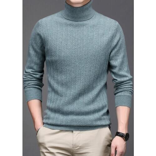 New 2020 Man Pure 100% Wool Sweater Winter Turtleneck Cashmere Sweater Male Soft Wool Jumper Slim Pullover Sweaters Long Sleeved