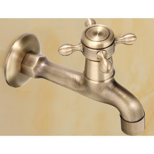 Antique Brass Faucet Tap Mayitr Wall Mounted Decorative Kitchen Bathroom Single Faucet