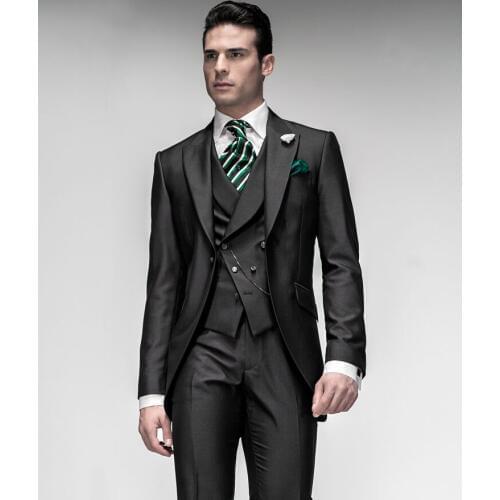 New Arrival Groom Tuxedo Groomsmen Peak Lapel Wedding/Dinner/Evening Suits Best Man Bridegroom (Jacket+Pants+Tie+Vest) B122