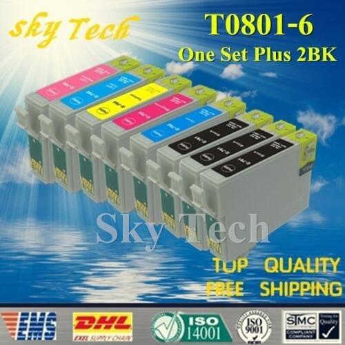 One set Plus 2BK Compatible Cartridge For T0801 - T0806 , For Epson Stylus photo P50 T59 R265 R270 R285 R290 R360 TX659 etc