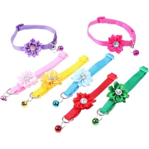 Adjustable dog cat collars With Flower Bells For Small Cats Dogs Necklace
