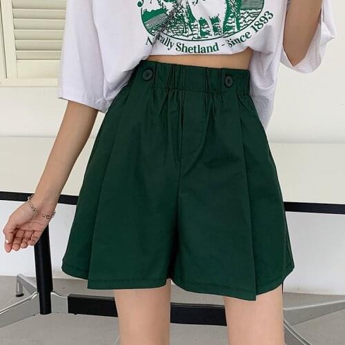Casual Summer Shorts Loose Korean Wide Leg Short Pants Elastic High Waist Pockets Outwear Buttons Streetwear Short Shorts Z602