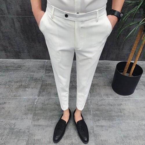 Casual Office Trousers Formal Wear Hot Sale British Style Ankle Length Spring Summer Men Dress Pants Stretched Simple Slim Fit