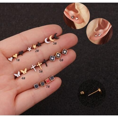 Fashion 1pc Cz Moon Star Cross Dangle Cartilage Earring for Women Men Helix Piercing Jewelry Tragus Conch Earring Stud