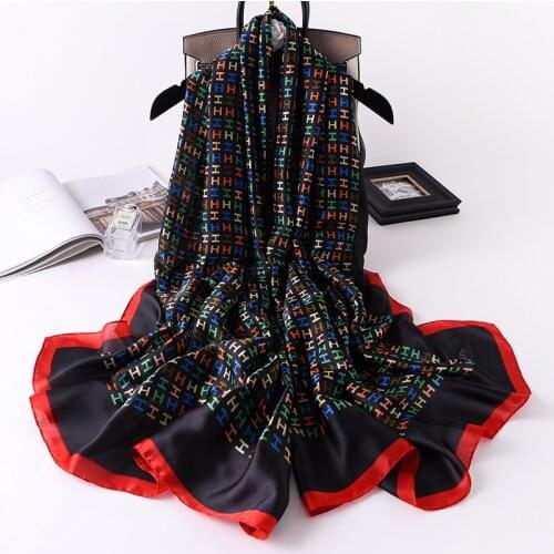 New Summer Sunscreen Beach towel Korean Style Print Satin Silk Scarf Fashion 180X90CM Neckerchief Female Travel Bandana Shawl