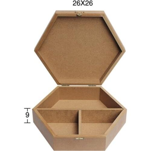 KU326 Hexagonal Box With Compartments, Can Be Painted Wood Mdf Box