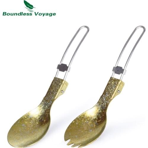 Boundless Voyage Folding Golden Cutlery Titanium Spoon Spork Outdoor Camping Ultralight Tableware Colorful Flatware