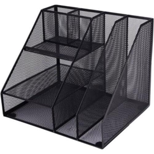 Home Office Desktop Office Storage File Rack Organizer Sorter Black Metal Mesh Office Tools
