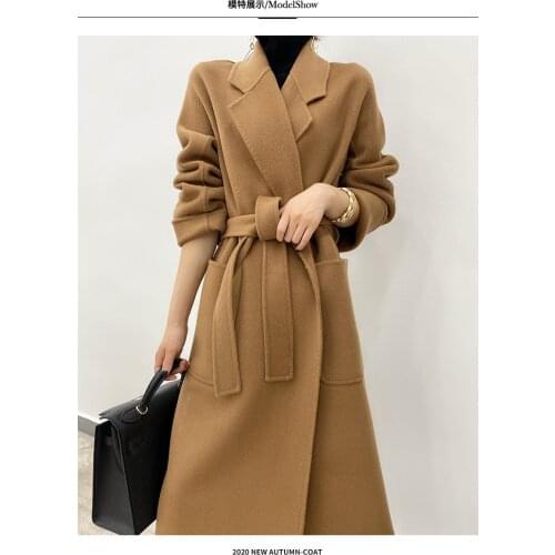 Off season double-sided cashmere coat womens medium and long 2021 high-end camel wool large autumn and winter young wool coat