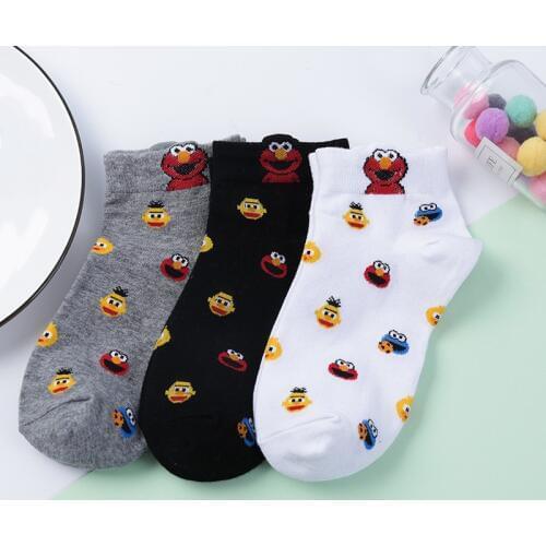 2020 Women Cute Sesame Street Socks Monster Fashion Novelty Funny Women Sock Autumn Comfortable Breathable White Black Socks