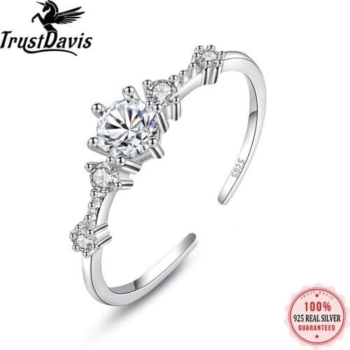 PrinSis Genuine 925 Sterling Silver Fashion Minimalist Dazzling CZ Opening Ring For Women Wedding Mothers Day Gift DD700