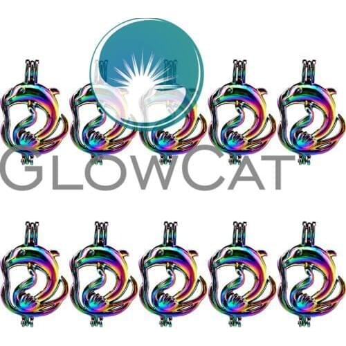 10x C311 Rainbow Dolphin Beads Cage Jewelry Making Perfume Essential Oil Diffuser Pearl Cage Locket Pendant