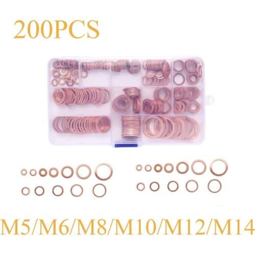 200 Pcs Copper Sealing Solid Gasket Washer Sump Plug Oil M5 M6 M8 For Boat Crush Flat Seal Ring Tool Hardware Accessories Pack