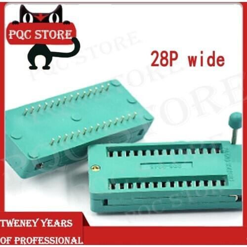 28Pin wide volume IC Socket Test 2.54 MM Green DIP Universal ZIF IC Socket Test Solder Type IC lock seat zif socket