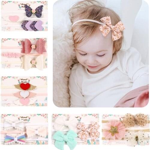 3PCS/lot Bowknot Baby Girls Headband Infant Elastic Nylon Hair Band Bandeau Newborn Headwear Kids Hair Accessories Gifts