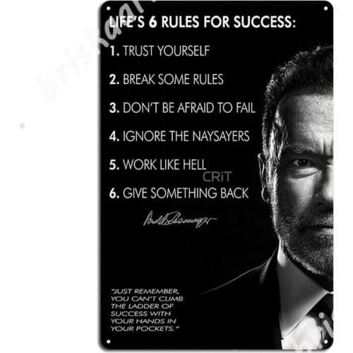 Arnold Schwarzeneggers 6 Rules For Success Metal Signs Club Party Cave pub Vintage Wall Decor Tin sign Posters