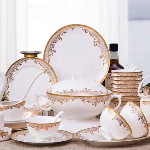 60 Heads jingdezhen ceramics chinese dishes dish set посуда Soup Bowl Salad Noodles Bowl Plate Dinnerware Sets Tableware