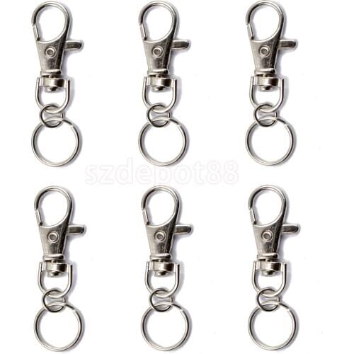 6x Silver color Lobster Swivel Trigger Snap Hooks with Split Ring Keychain 55mm Key Chian For Man