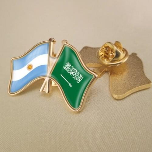 Argentina and Saudi Arabia Crossed Double Friendship Flags Lapel Pins Brooch Badges