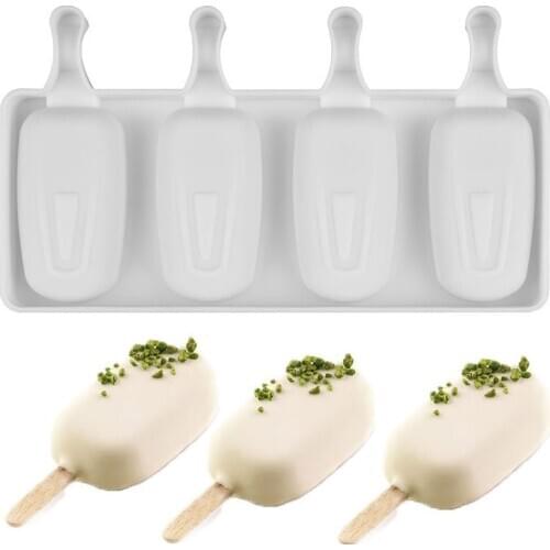 White Silian Homemade Silicone Ice Cream Mold Menglong Oval Ice Cream Bar Ice Mold with 50 Wooden Sticks