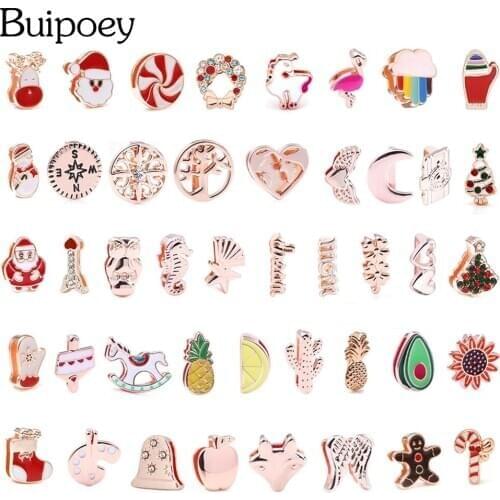 Buipoey 5Pcs Rose Gold Heart Charm Fit 10mm Bracelet For Women Christmas Fruit Cake Beads Fit Belt Bangle Accessories New Beaded