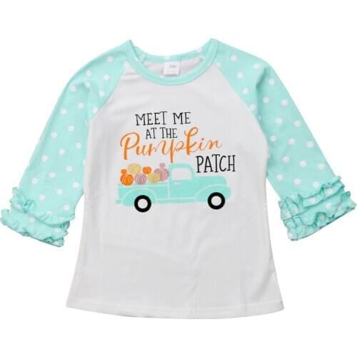 1-7Years Kids Baby Girl Boys T-shirt Pumpkin Pattern Long Sleeve Ruffles Dot T-shirt Tops Children Casual Clothes