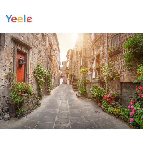 Yeele European Town House Shine Plants Road Holiday Photography Backgrounds Customized Photographic Backdrops for Photo Studio