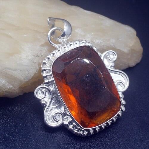 Gemstonefactory Jewelry Big Promotion 925 Silver Solitaire Unique Charm Honey Topaz Women Ladies Gifts Necklace Pendant 0274