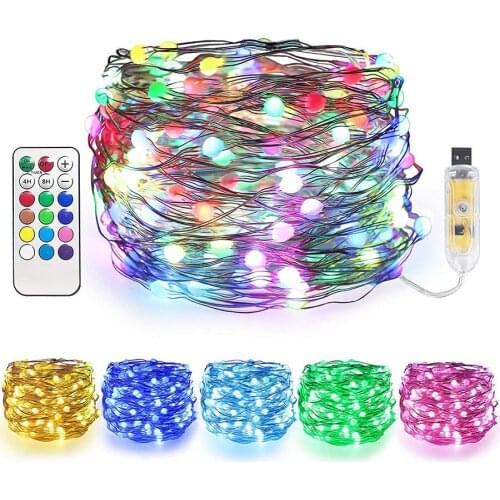 RGB Copper Wire Fairy Light With Remote 12Modes USB Christmas Tree String Light Garland For Home Romantic Decoration