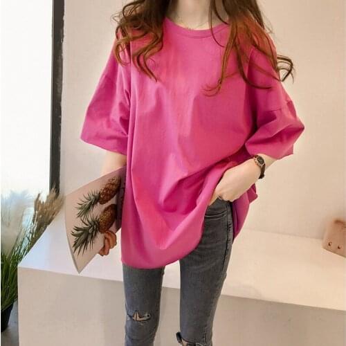 Cotton women t-shirts 2019 summer new solid plus size loose long pink blue lady casual top tees fashion outwear coat tops