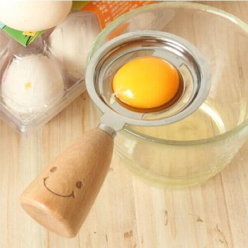 Smile Cooking Tools Wooden Handle Stainless Steel Egg Separator High Quality Gadgets Free Shipping