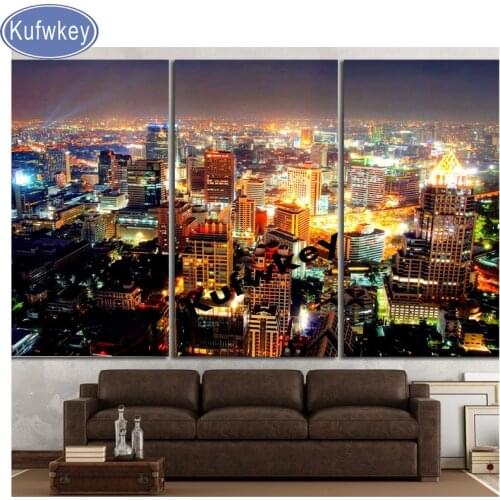 Triptych,Diamond Painting landscape,3d Cross stitch,Nightscape architecture,Square Rhinestone Embroidery modern decor 5d mosaic