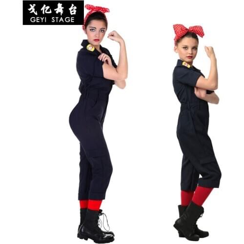 Cos lady cleaner costume luxury stage performance costume blue jumpsuit maid female worker female man costume