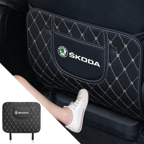 Car Seat Back Logo Anti Kick Mat Tread Protector Pad Accessories For Skoda Octavia Rapid Kodiaq Karoq Fabia Kamiq Superb VisionS