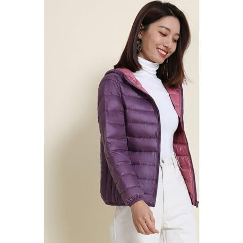 Double Side Reversible Autumn Winter Women Ultra Light White Duck Down Coat Female Hooded Jacket Windproof Outwear Plus Size 4XL