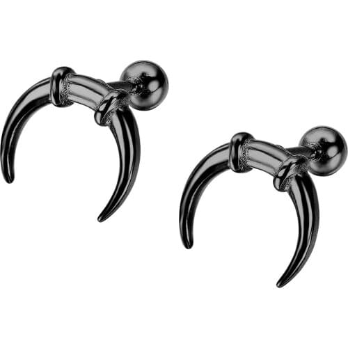 Small Punk Black Stainless Steel Moon Horns Tooth Women Mens Stud Earrings Gothic Vintage Jewelry Accessories Earring Wholesale