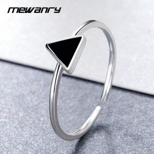 Mewanry 925 Sterling Silver Black Triangle Rings 2021 Trend Vintage Simple Design Elegant Party Jewelry Birthday Gifts Wholesale