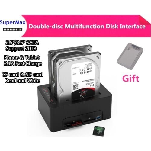 20TB Double-disc multifunction clone read-write CF/SD/U disk interface with a multi-use base hard disk Holder docking station